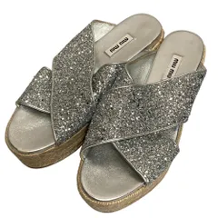 良品 miu miu ミュウミュウ グリッター プラットフォームサンダル サイズ38.5 25.5cm程度 シルバーカラー レディース 古着 中古 USED