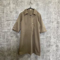 【k-302】ドット柄ワンピース ブラウン ベージュ レディースM相当 レトロ 水玉 半袖ワンピース 襟付き ワンピース クラシック 上品 きれいめ 昭和レトロ 古着 レディースワンピース