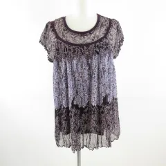 Carry Yell チュニック 半袖 プリーツ 総柄 紫 F *T92