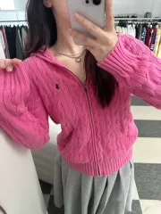 ラルフローレン スポーツ ピンク ケーブル ニット フード ジップアップ