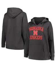 チャンピオン レディース アウター パーカー・スウェット プラスサイズ Champion Womens Heather Charcoal Nebraska Huskers Plusize Heart Soul Notch Neck Pullover Hoodi