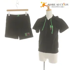 ■ けいおん! 中野梓 半袖プリントパーカー x ショートパンツ セットアップ トップス ボトムス バスト86~94 L 黒 グリーン系 未使用