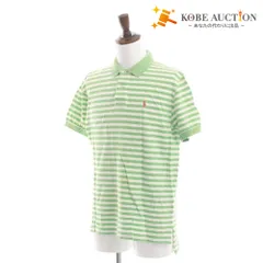 ■ POLO RALPH LAUREN ポロラルフローレン Tシャツ トップス 半袖 襟 ボタン ライン ワンポイント メンズ M ライトグリーン ホワイト