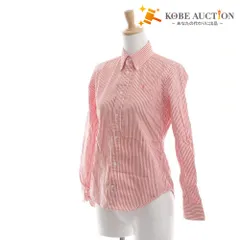 ■ POLO RALPH LAUREN ポロ ラルフローレン シャツ トップス 長袖 ボタン 刺繍 ストライプ 襟 レディース 2 オレンジ系