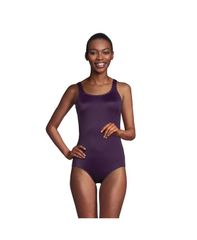 Lands End Women's Petite Chlorine Resistant Soft Cup Tuglessporty One Piece Swimsuit Blackberry
