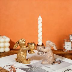 キャンドルホルダー キャンドルスタンド 野菜を持っているウサギ うさぎ ラビット ホワイト ゴールド 2種類 インテリア 装飾 パーティー リビング ダイニング オシャレ 可愛い 寝室 樹脂 高級感 ヴィンテージ風