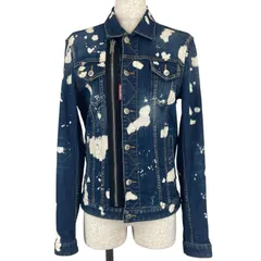 美品▲DSQUARED2 ディースクエアード 21AW VO015770 スプラッシュペイント デニムジャケット インディゴブルー 36 イタリア製 正規品 レディース