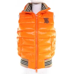 極美品☆BURBERRY バーバリー 8017289 ティッシ期 ロゴレザーパッチ付 ZIP UP ダウンベスト オレンジ XS 正規品 レディースのサムネイル