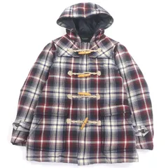 極美品□BURBERRY BLACK LABEL バーバリーブラックレーベル チェック柄 トグルボタン フーデッド ダウンジャケット ダッフルコート レッド ブルー M 正規品 メンズ
