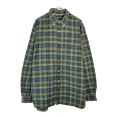 90年代 Polo by Ralph Lauren ポロ ラルフローレン ボタンダウン 長袖シャツ マドラスチェック グリーン(メンズ XL)中古 古着 X5275