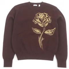 極美品□BURBERRY バーバリー 8077347 ウール ローズ 薔薇デザイン ロングスリーブニット セーター ブラウン S イタリア製 正規品 メンズ