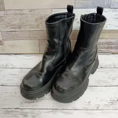 厚底ショートブーツ サイドジップ カジュアル ブラック 277