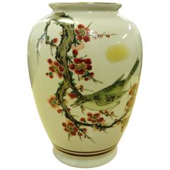 花瓶 陶器 桜 小鳥 手描き風 花入れ 壺 インテリア 和風 アンティーク