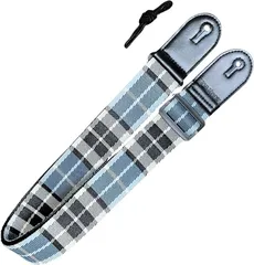 レタヤ ギターストラップ チェック柄 ロック エレキ アコースティック 楽器用ストラップ 取付け紐付き (ブルー)
