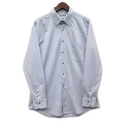 アイシャツ i-shirt ノーアイロン ボタンダウン 長袖 ワイシャツ ドレスシャツ シャドーチェック ブルー 青 43-86 オールシーズン 日本製 DHW282