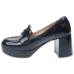 PRADA (プラダ) チョコレート ブラッシュド レザー ハイヒール ローファー ブラック レディース