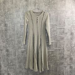 【T-706】リブニットワンピース ベージュ レディースM ロングワンピース 長袖 ニットワンピ リブ編み フレアワンピース 大人カジュアル きれいめ 秋冬 レディースワンピース
