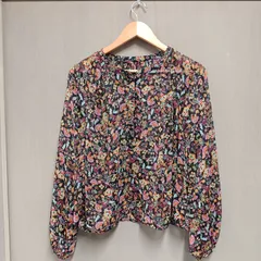 小花柄バンドカラーブラウスプルオーバー