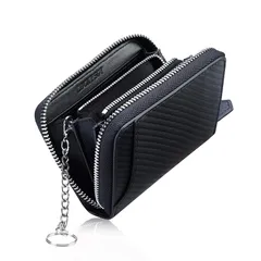 【新品】 小銭入れ メンズ 本革 コインケース ミニ財布 8カード入れ キーリング付き 小さい 財布 コンパクト カーボンレザー (カーボンブラック×ブラック) 0