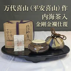 茶道具　平安　万代喜山作　瓢形茶入　仕覆付　共箱　V　9361 茶道具 茶入（ちゃいれ） 瓢茶入 仕覆：花兎、蓋 万代 喜山 | 千年の