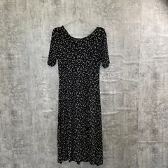 【T-707】花柄ロングワンピース ブラック レディースM相当 小花柄 半袖 ワンピース フレアワンピース 大人可愛い ガーリー 春夏 レディースワンピース 黒ワンピ