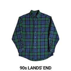 古着 90s ランズエンド コットン フランネル ブラックウォッチ タータン チェック シャツ M