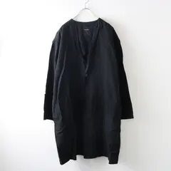 パドカレ pas de calais 先染めリネンノーカラーロングコート 36/ブラック 製品洗い アウター 羽織り ジャケット【2400014488623】のサムネイル