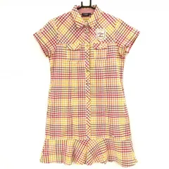 【超美品】カッパ 半袖ポロワンピース オレンジ×レッド×白 チェック 胸ポケット付 レディース L ゴルフウェア Kappa