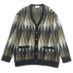 極美品□CELINE セリーヌ 2AA48606S ブラッシュド モヘアエンブロイダリー アーガイル ビジュー ニットカーディガン グリーン XL イタリア製 正規品 メンズのサムネイル