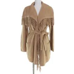 未使用品☆Max Mara マックスマーラ 134602836500 ウール キャメル ベルト・フリンジ付 ニット コート カーディガン キャメル M 正規品 レディース