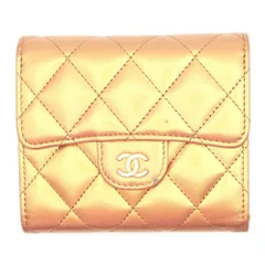 CHANEL (シャネル) マトラッセ クラシック キルティング コンパクトウォレット 三つ折り財布 コインケース メタリックゴールド レザー AP0231 シルバー金具