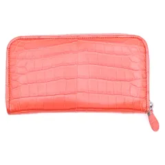 BOTTEGA VENETA (ボッテガヴェネタ) ラウンドファスナー長財布 ロングウォレット カードケース レッド クロコ ブラック金具