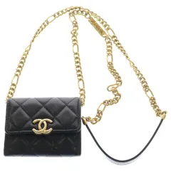 CHANEL (シャネル) マトラッセ ココマーク ミニ チェーンウォレット ブラック キャビアスキン ゴールド金具