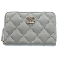CHANEL (シャネル) マトラッセ コインケース カードケース ライトブルー キャビアスキン ゴールド金具 ウォレット