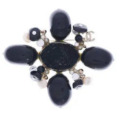 CHANEL (シャネル) ココマーク カラーストーン×フェイクパールブローチ ピンバッジ ブラック×ゴールド