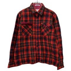 Cascade 長袖 ネルシャツ L レッド マルチカラー カスケード ボタン 胸ポケット 襟芯 チェック柄 チェックシャツ 秋物 a803-5948