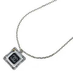 CHANEL (シャネル) スクエアミラーネックレス ペンダント チェーン シルバー×ブラック ココマーク 08A