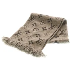 LOUIS VUITTON (ルイヴィトン) エシャルプ ロゴマニア フリンジマフラー グレージュ ブラウン ウール×シルク M72242