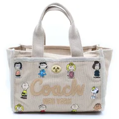 COACH (コーチ) ×ピーナッツ スヌーピー 刺繍 カーゴ 2WAYバッグ ショルダーバッグ トートバッグ ベージュ CBH43 ゴールド金具