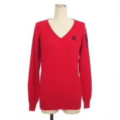 パーリーゲイツ PEARLY GATES ニット セーター 長袖 Vネック 刺繍 プルオーバー ウール 赤 レッド 1 トップス ゴルフウェア