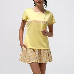 【新品】［レディース・ウィメンズ］prince（プリンス）吸汗速乾 半袖 テニス ウェア レディース・ウィメンズ ゲームシャツ 吸水速乾・UPF50・リサイクル・バド （ソフトメッシュドライ 素材） イエロー　WS5065-072