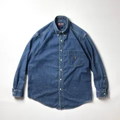 チャップス ラルフローレン CHAPS RALPH LAUREN デニムシャツ 長袖シャツ ボタンダウンシャツ L ブルー インディゴ 無地 ワンポイント ロゴ 刺繍 綿100％ コットン 90s ヴィンテージ ビンテージ 古着 アメカジ ゆるだぼ