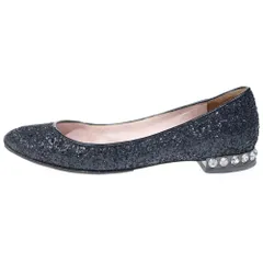 miumiu (ミュウミュウ) グリッターパンプス レザー ブラック レディース