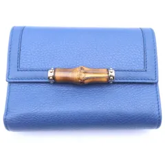 GUCCI (グッチ) バンブー 二つ折り財布 コンパクトウォレット コインケース ブルー レザー 257017 ゴールド金具