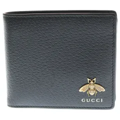 GUCCI (グッチ) アニマリエ メタル ビー 二つ折り財布 コンパクトウォレット コインケース ブラック レザー 522915