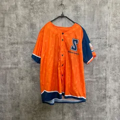 【k-308】静岡商業高校 SHIZUOKA SHOGYO 野球部 ベースボールシャツ ゲームシャツ ユニフォーム 半袖 オレンジ ネイビー メンズL相当 応援ウェア 高校野球 練習着