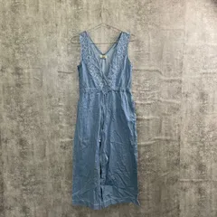 【T-715】choette bricolage デニムオールインワン レディースM ライトブルー ワイドパンツ サロペット デニムサロペット ノースリーブ 刺繍 カジュアル 春夏 レディース服