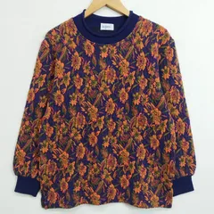 Jantzen ジャンセン ニットソー 総柄 花柄 古着女子 VINTAGE ウール混 アクリル M ネイビー系 C540