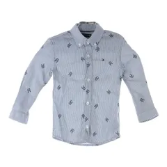 TOMMY HILFIGER (トミーヒルフィガー) Shirt ALLOVER MONOGRAM SHIRT モノグラム キッズ 長袖シャツ ホワイト/ネイビー KB0KB08522
