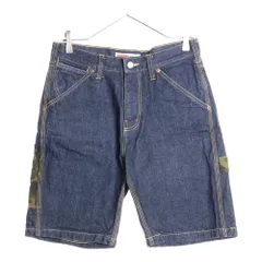 X-LARGE (エクストララージ) バックポケットロゴ刺繍 ペインターハーフパンツ デニムショーツ インディゴ 0141706